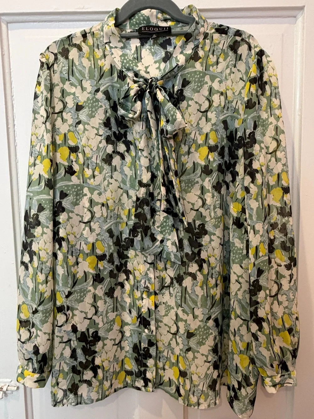 Eloquii sheer button-down floral top, neck bow, 22, NWOT - Picture 1 of 4